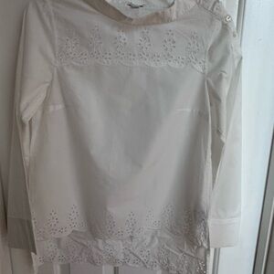 J. Crew White Eyelet Long-Sleeve Blouse